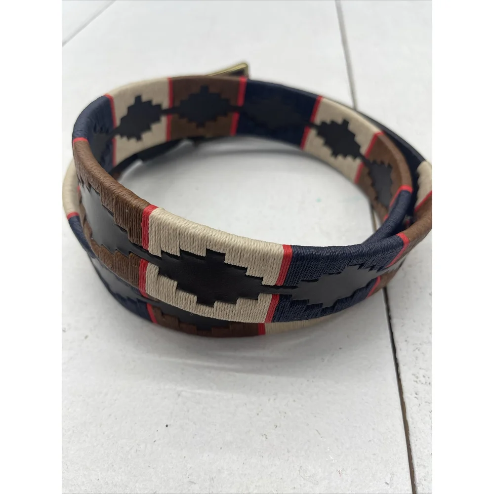 Old Ombu Belt Adults Size 95 36” M Pampa Leather Blue , Tan, Brown Wax Thread